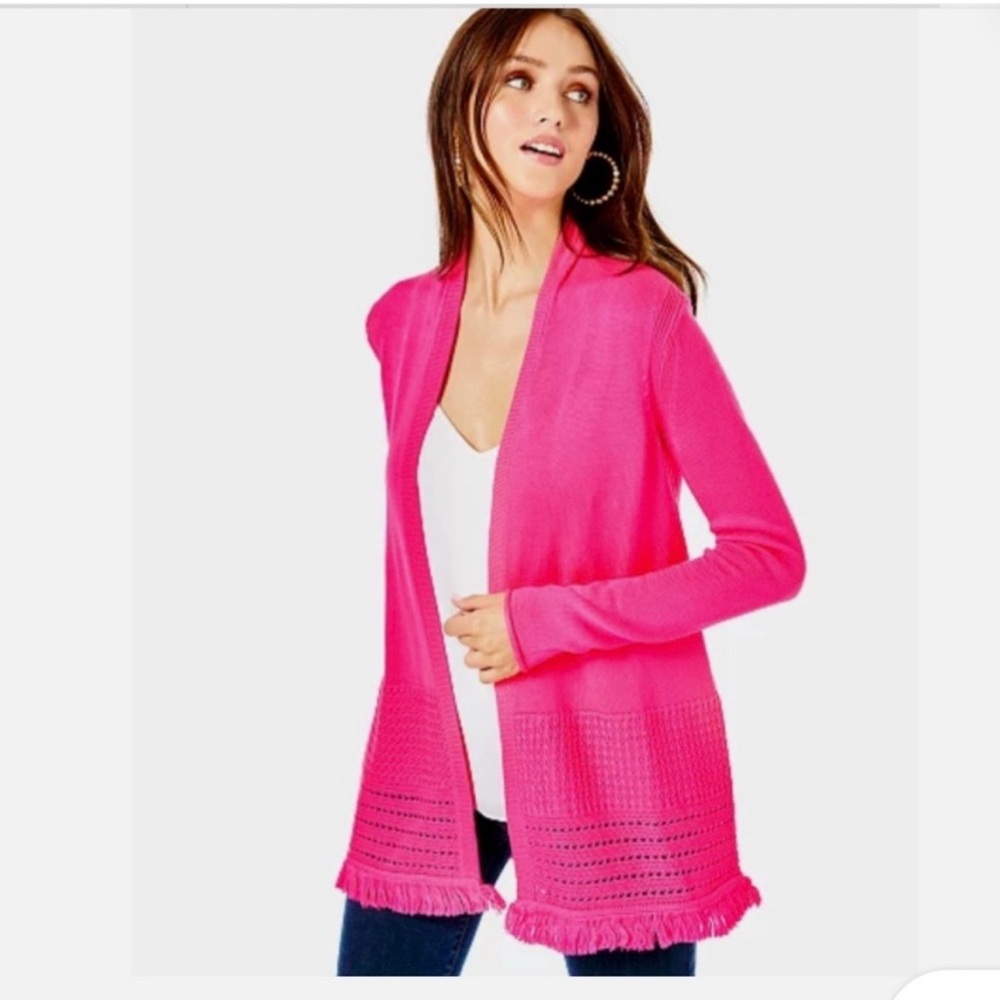 Lilly Pulitzer Noble Vibrant Pink Cardigan, Size XL- Flawed-See Pictures - Picture 2 of 16